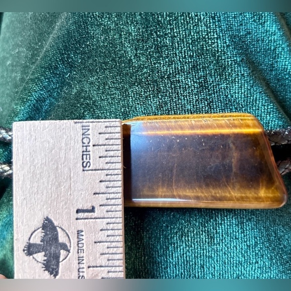 Vintage Bolo Tie Polished Tiger Eye Stone Large  Brown Yellow Braided Cord​​​ - Picture 6 of 11
